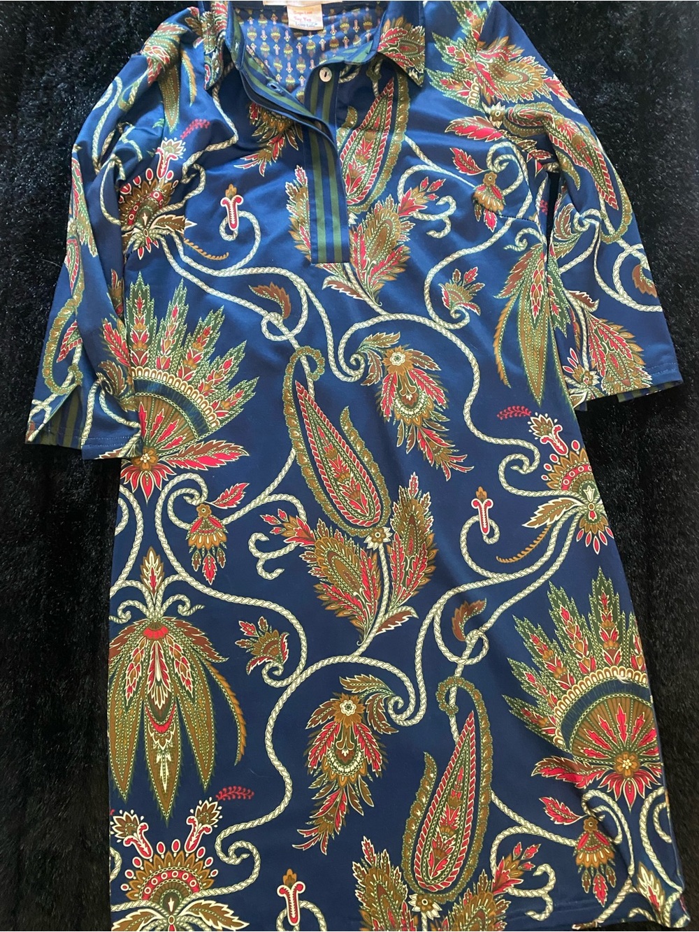 Gretchen Scott Designs Navy Paisley Button-Down Dress with Red & Green Accents